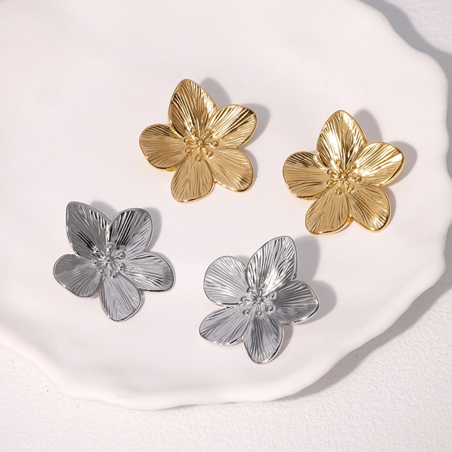 Flower Earrings [304 Stainless Steel,18K Gold Plated]