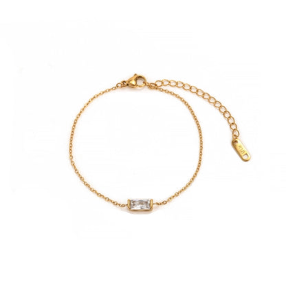 Rectangle  Zircon Bracelets [201,304 Stainless Steel,18K Gold Plated]