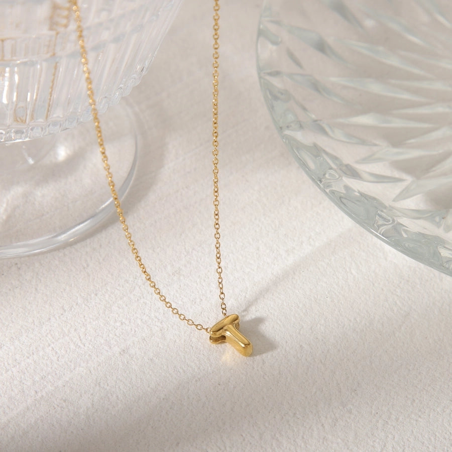 Gold Letter Pendant Necklace [304 Stainless Steel,18K Gold Plated]