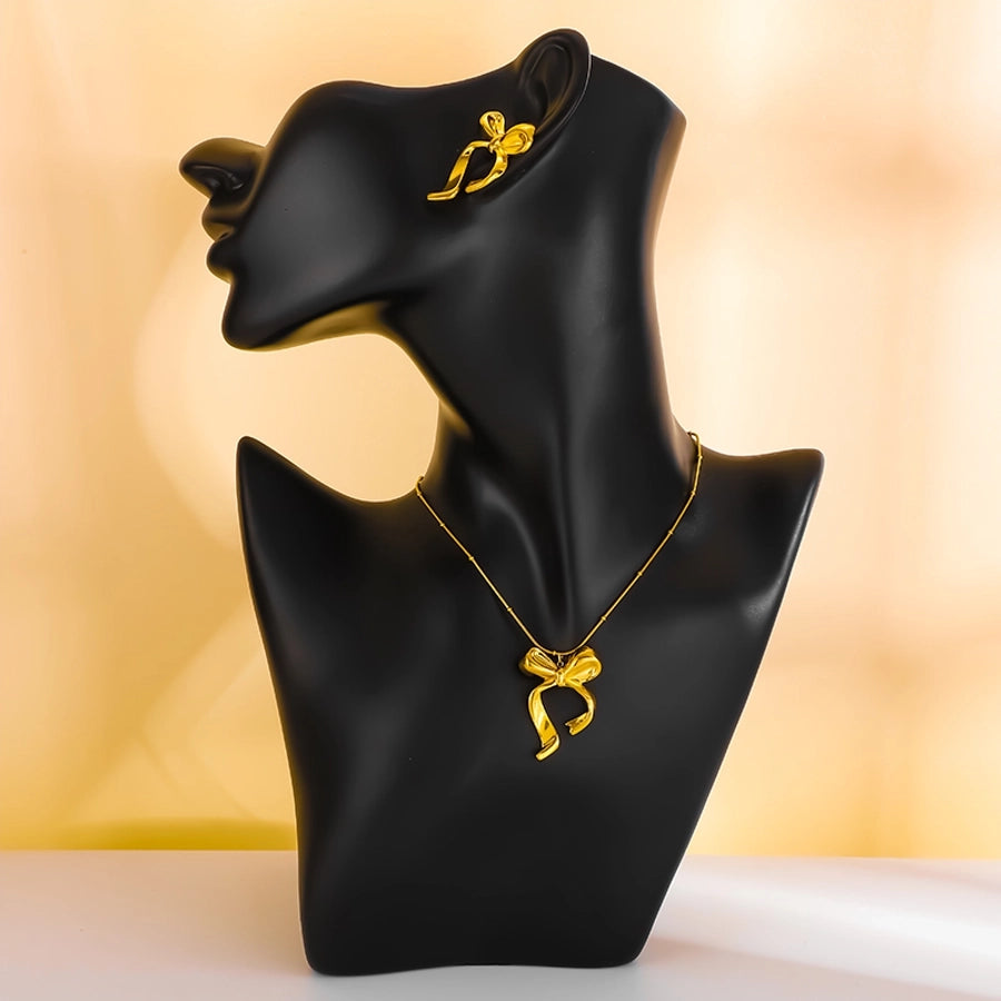 Roman Style Bow Knot Earrings/Necklace/Jewelry Set [304 Stainless Steel, 18K Gold Plated]