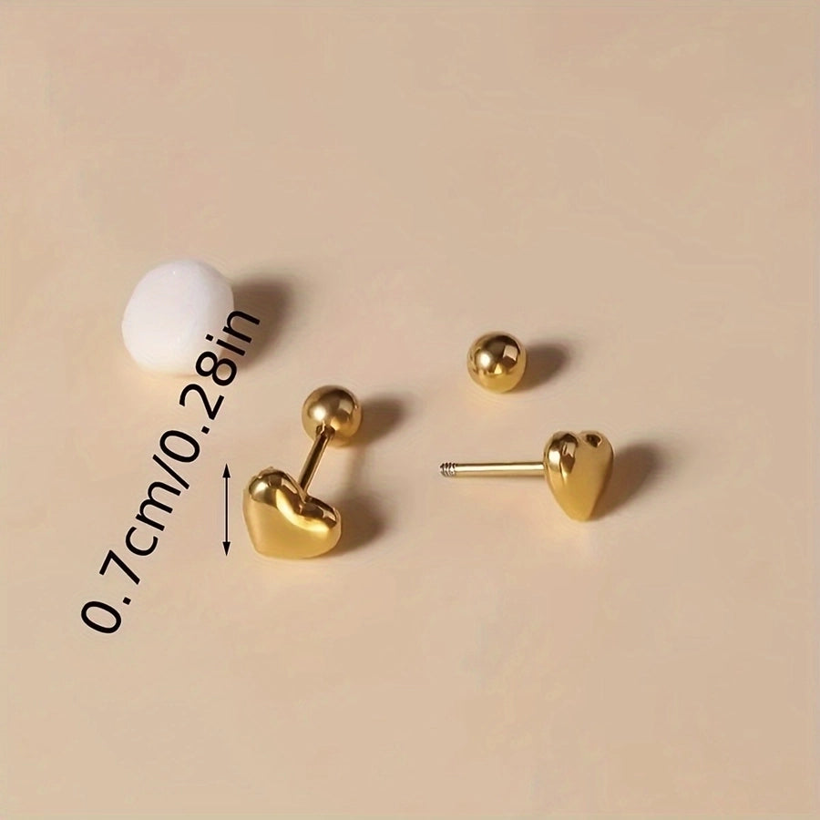 Small Heart Shape Stud Earrings [304 Stainless Steel,18K Gold Plated]