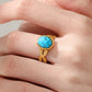 Round Square Turquoise Open Ring [201 Stainless Steel, 18K Gold Plated]