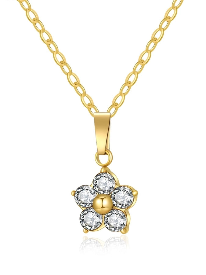 Flower Zircon Pendant Necklace [304 Stainless Steel]