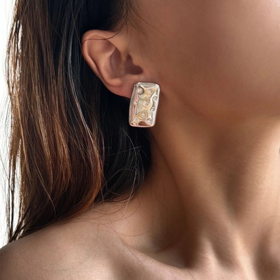 Square Zircon Drop Earrings [304 Stainless Steel,18K Gold Plated]