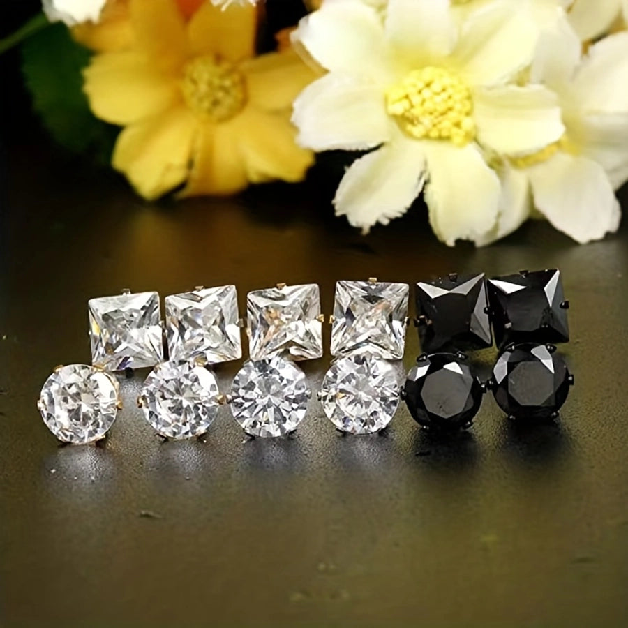 Round Square Rhinestone Stud øreringe [304 Rustfrit stål 18K guldbelagt]