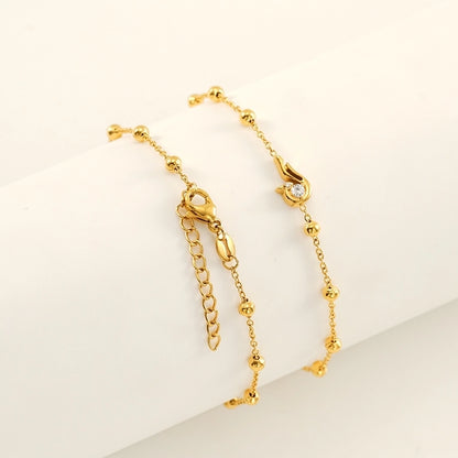 Bead Zircon Bracelets [304 Stainless Steel, 18K Gold Plated]