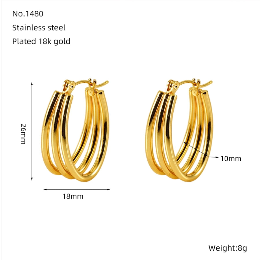 Striped Hoop Earrings [304 Stainless Steel,18K Gold Plated]