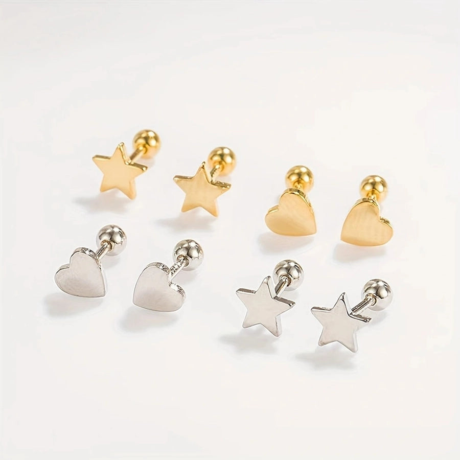 Star Heart Shape Stud Earrings [304 Stainless Steel,18K Gold Plated]