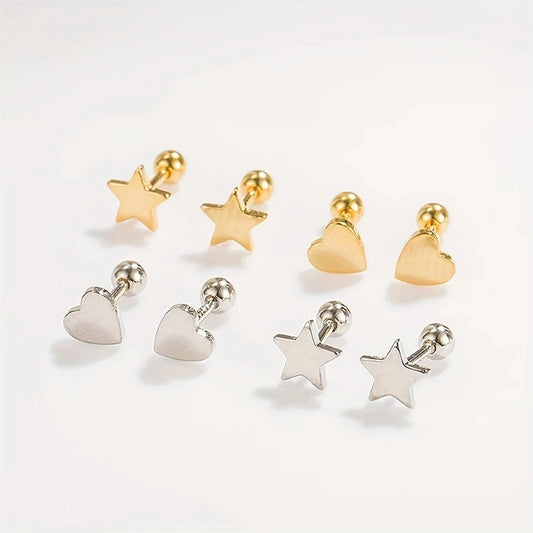 Star Heart Shape Stud Earrings [304 Stainless Steel,18K Gold Plated]