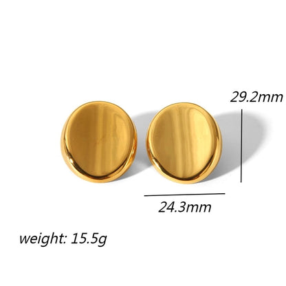 Oval Polishing Earrings [304 Stainless Steel,18K Gold Plated]