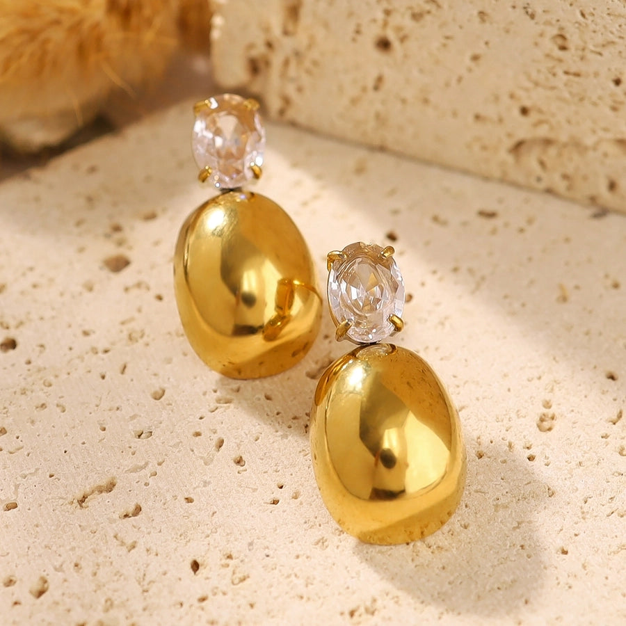 Water Droplets Zircon Earrings [304 Stainless Steel,18K Gold Plated]