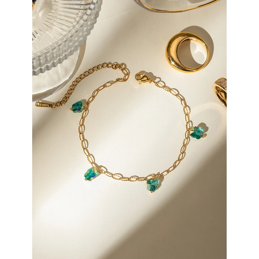 Butterfly Green Gravel Anklet [304 Stainless Steel, 18K Gold Plated]