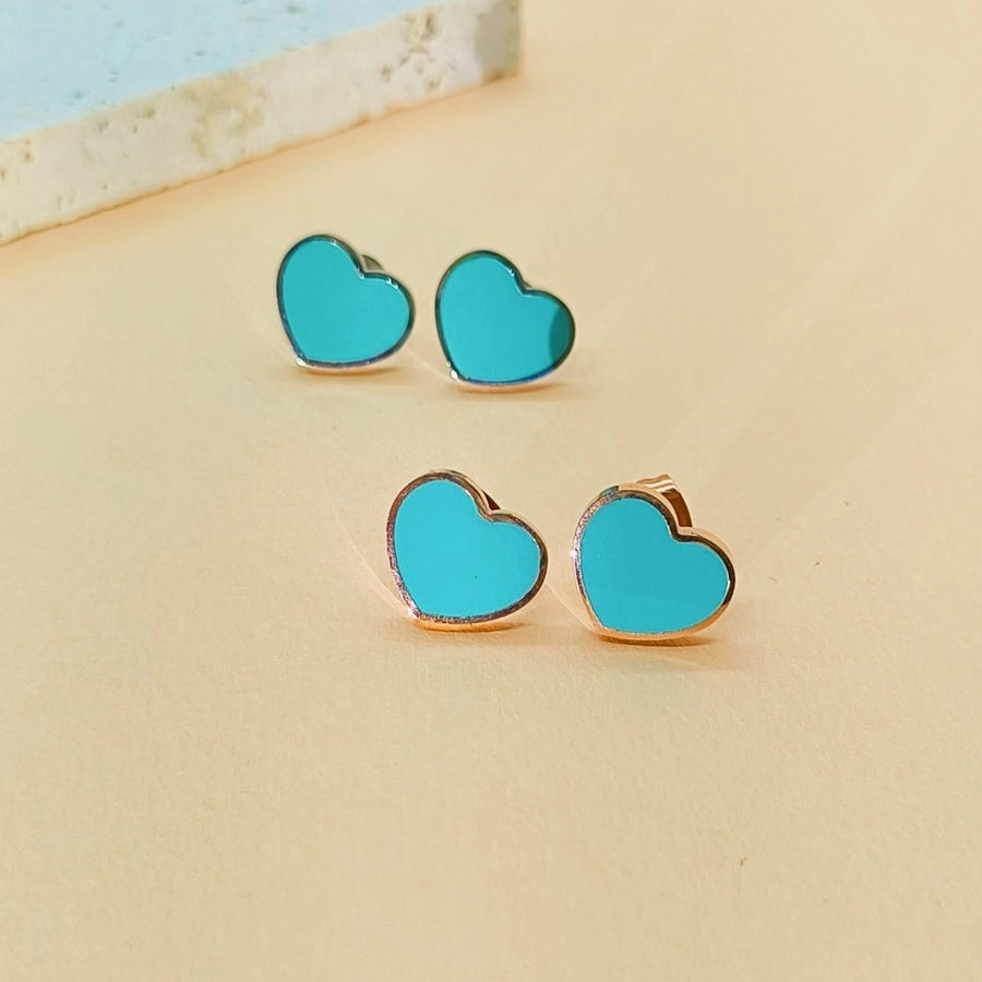 Blue Heart Shape Earrings [304 Stainless Steel]