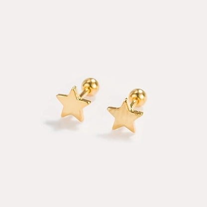 Star Heart Shape Stud Earrings [304 Stainless Steel,18K Gold Plated]