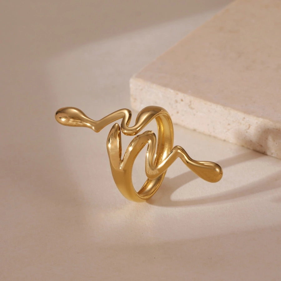 Leaves Water Droplets Snake Rings [304 Stainless Steel,18K Gold Plated]