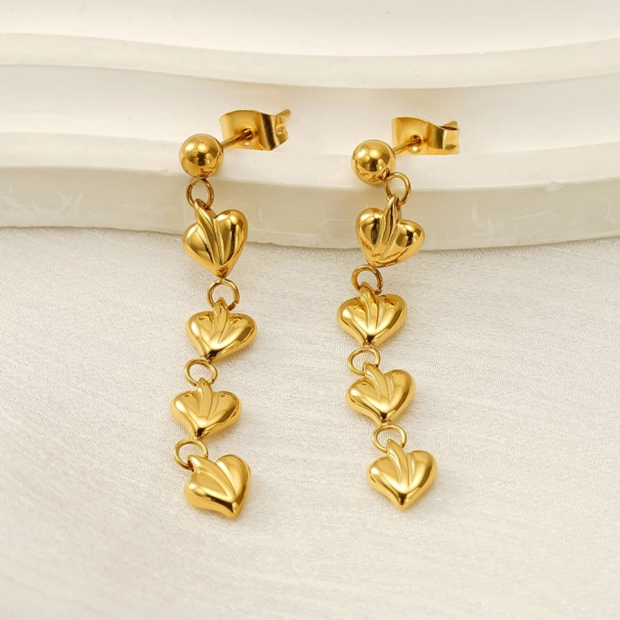 Multiple Heart Shape Drop Earrings [304 Stainless Steel,18K Gold Plated]