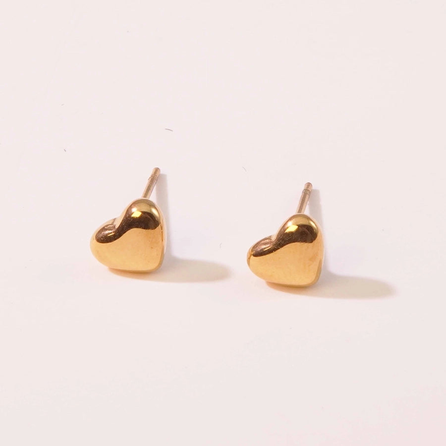 Small Heart Stud Earrings [304 Stainless Steel, 18K Gold Plated]