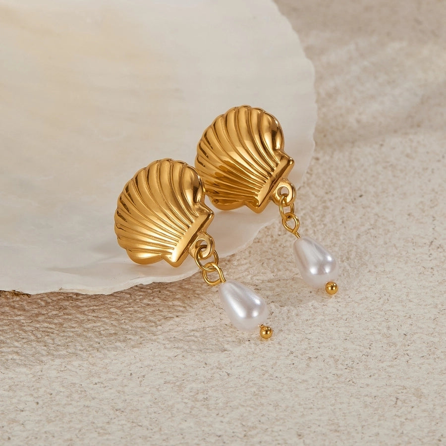 Pearl Shell Drop Earrings [304 Stainless Steel]