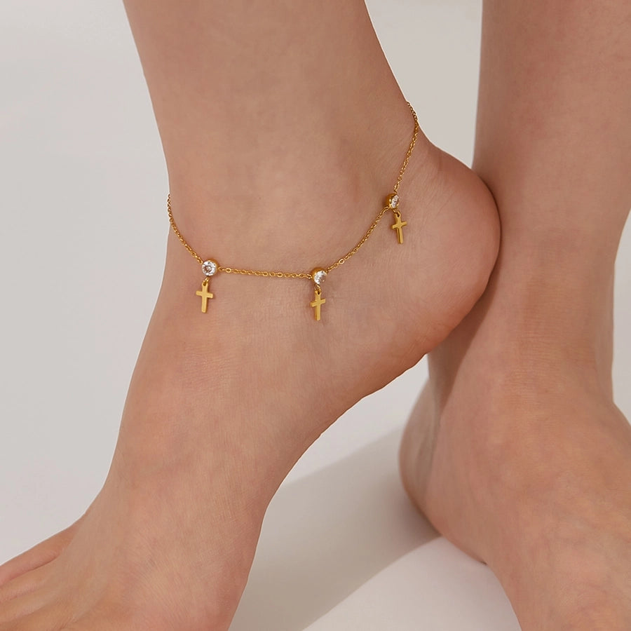 Cross Zircon Anklet [304 Stainless Steel]