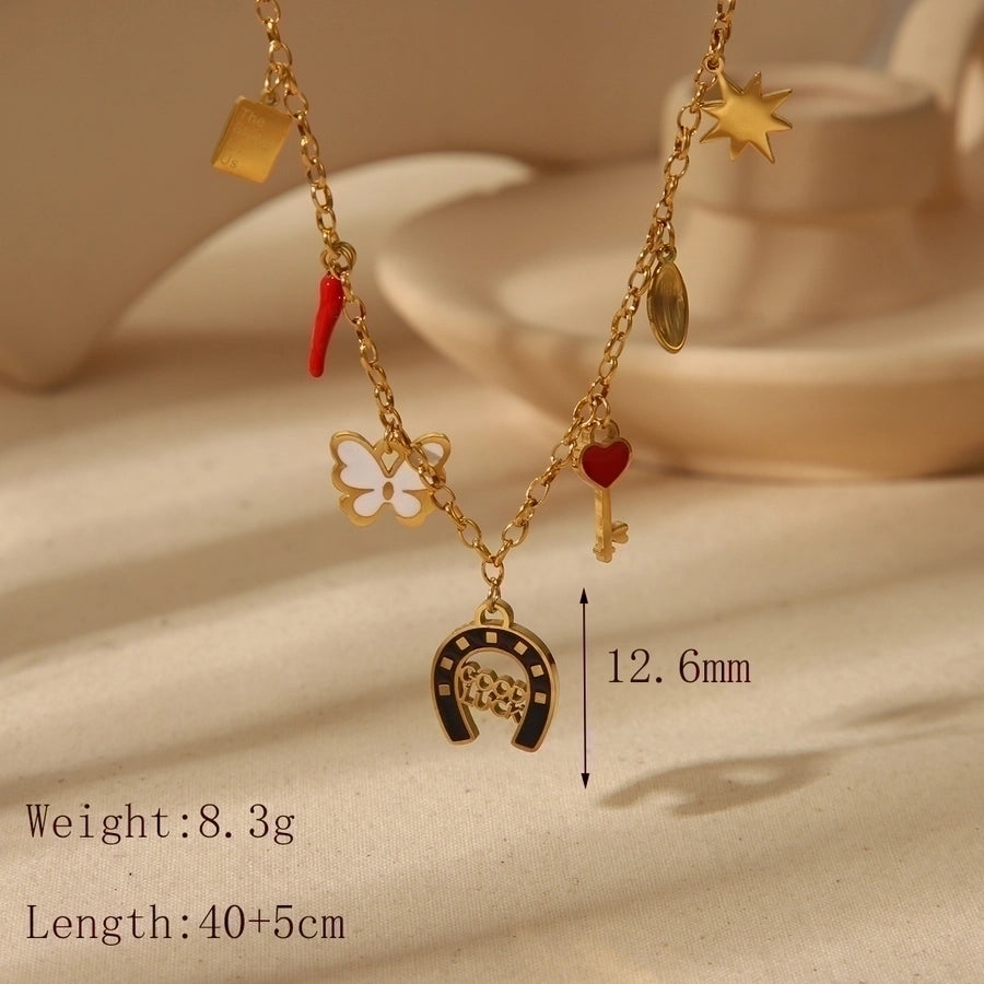 Charms Necklace [304 Stainless Steel,18K Gold Plated]