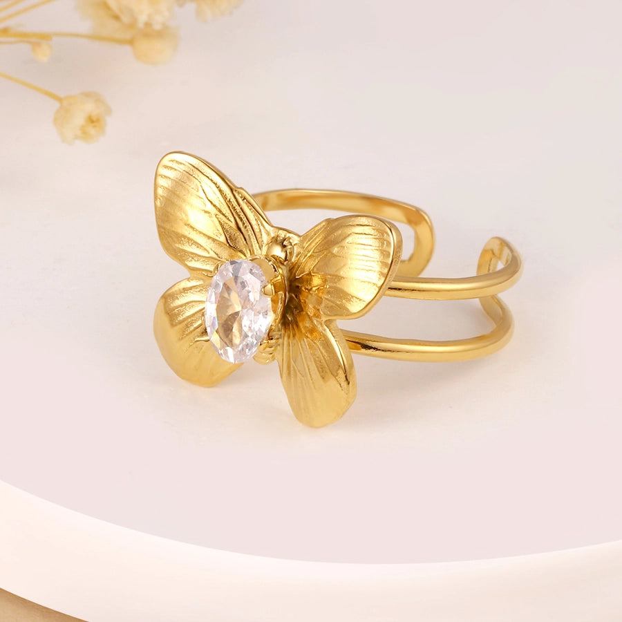 Butterfly rhinestones ring [304 rustfritt stål, 14K gullbelagt]