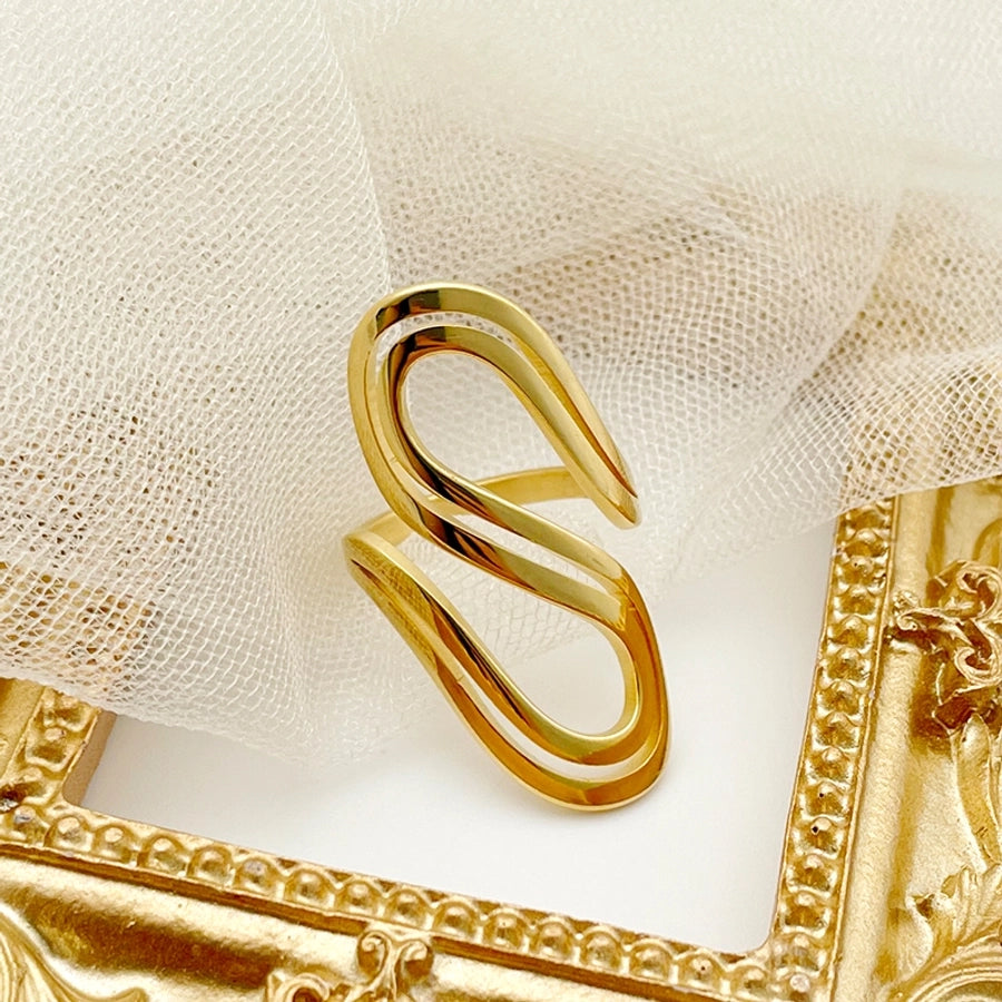 S Shape Ring [304 Stainless Steel, 14K Gold Plated]