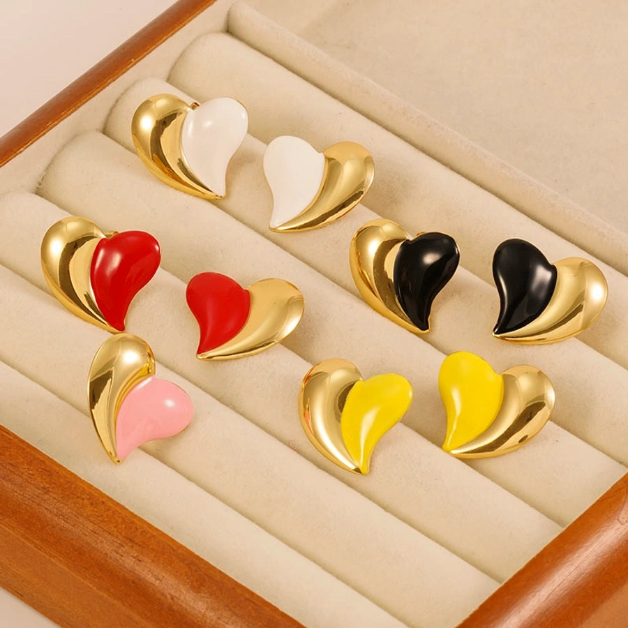 Heart Shape Color Earrings [304 Stainless Steel,18K Gold Plated]