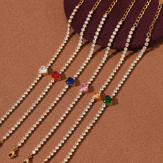 Pulseiras de strass em forma de coração [304 aço inoxidável]