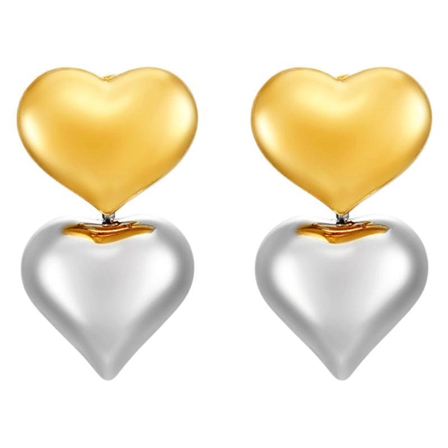 Duo Tone Heart Shape Drop Earrings [304 Stainless Steel,18K Gold Plated]