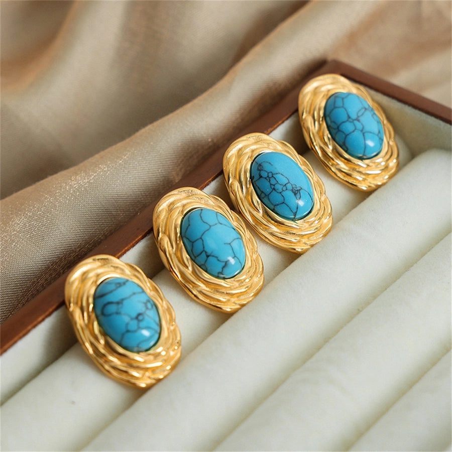 Oval Turquoise Earrings [304 Stainless Steel, 18K Gold Plated]