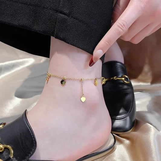 Hjerteform anklet [304 rustfritt stål, 18K gullbelagt]