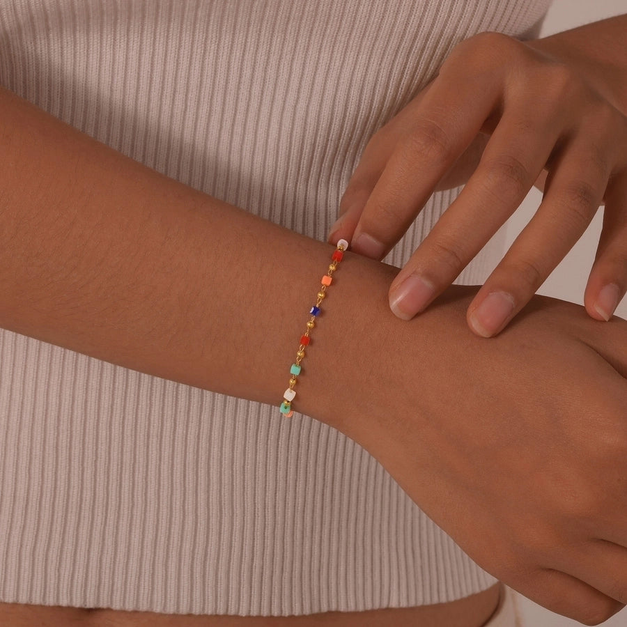 Collier / bracelets de perles colorées [201 acier inoxydable]