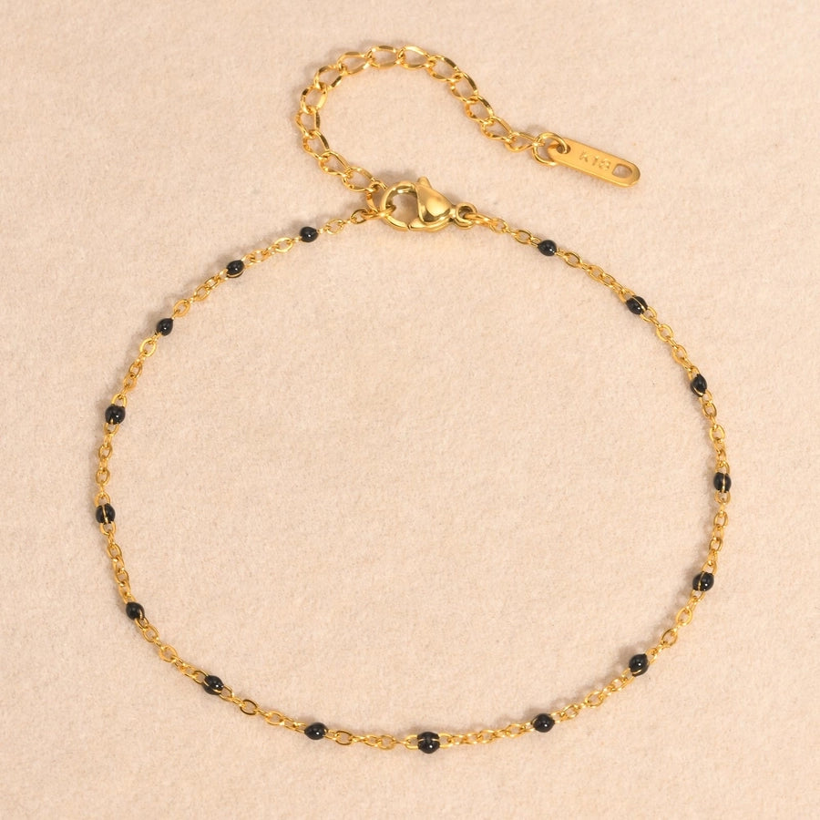 Black Beads Anklet [201 Stainless Steel, 18K Gold Plated]