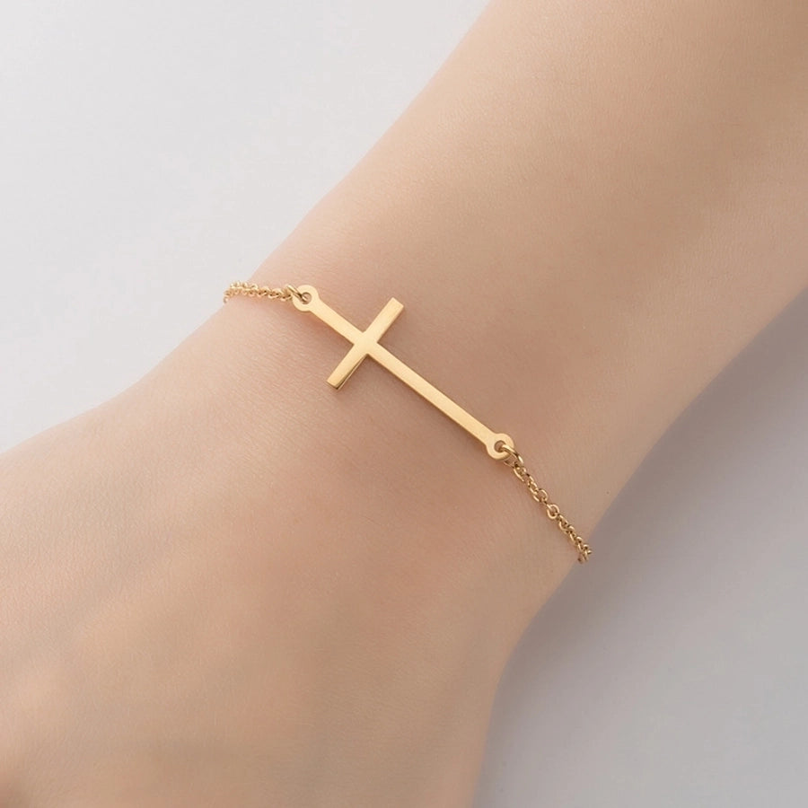 Cross Bracelets [201 Stainless Steel,18K Gold Plated]