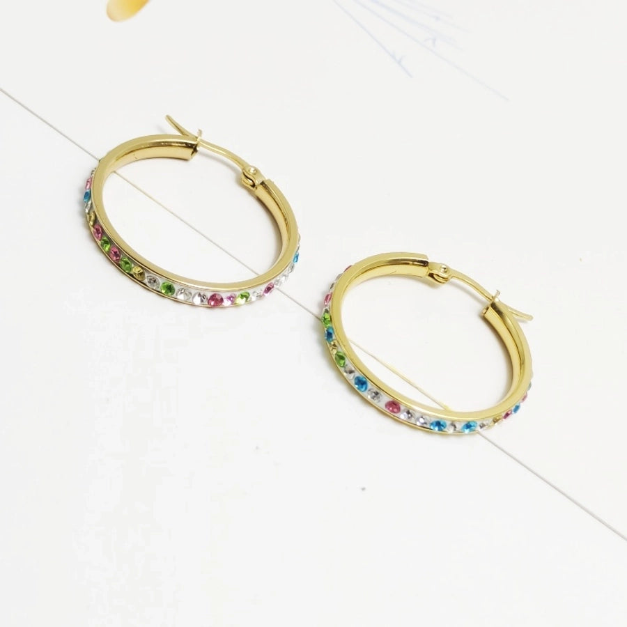 Circle Colour Rhinestones Hoop Earrings [304 Stainless Steel,18K Gold Plated]