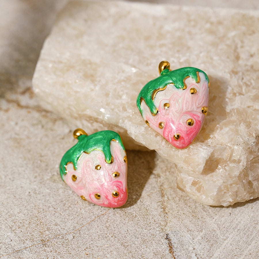 Strawberry Enamel Earrings [304 Stainless Steel,18K Gold Plated]