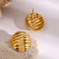 Oval Glossy Rib Concave and Convex Chubby Earrings [304 Stainless Steel, 18K Gold Plated]