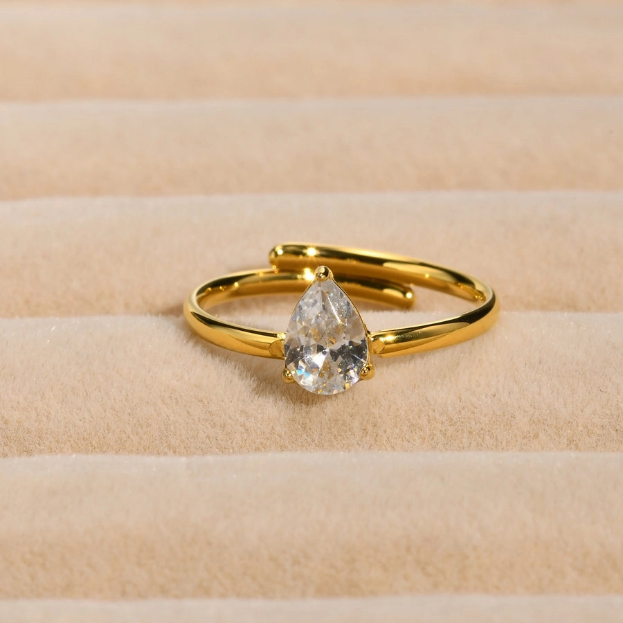 Zircon  Open Ring [201 Stainless Steel, 18K Gold Plated]