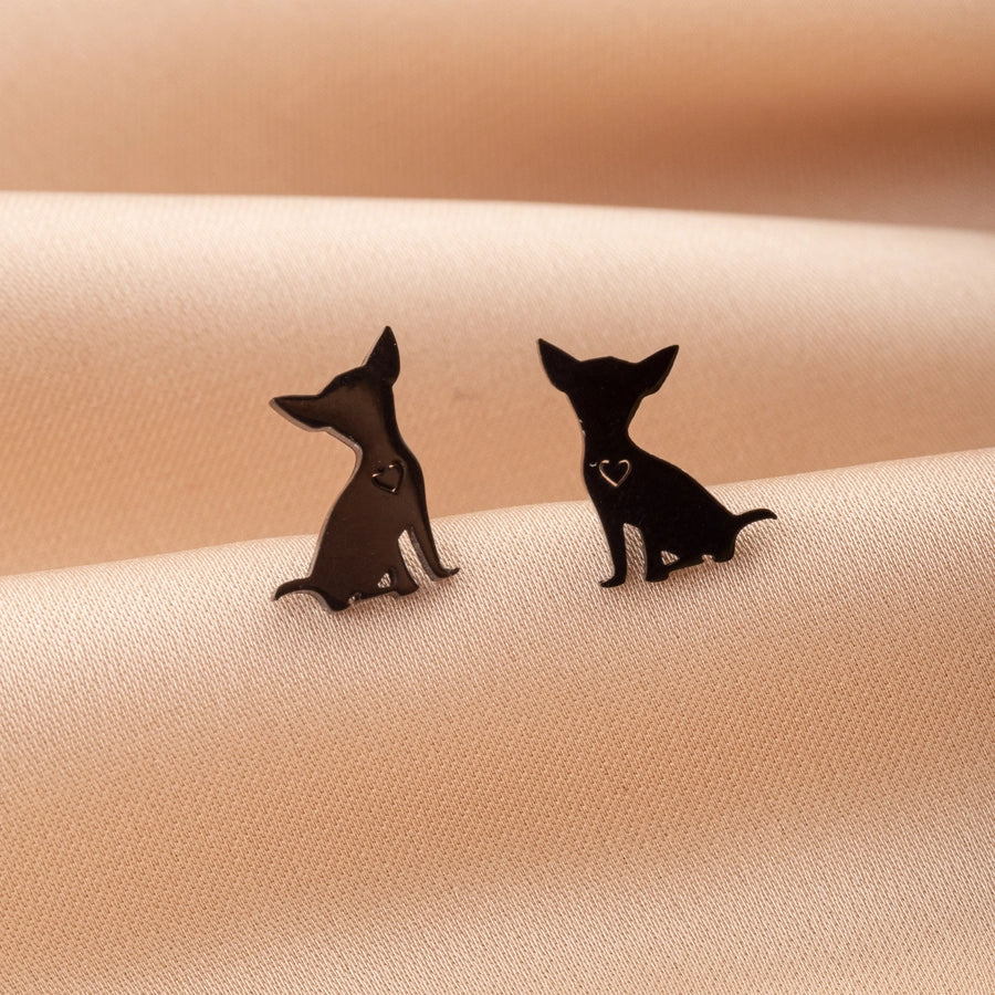 Dog Cat Ear Studs [304 Stainless Steel,18K Gold Plated]