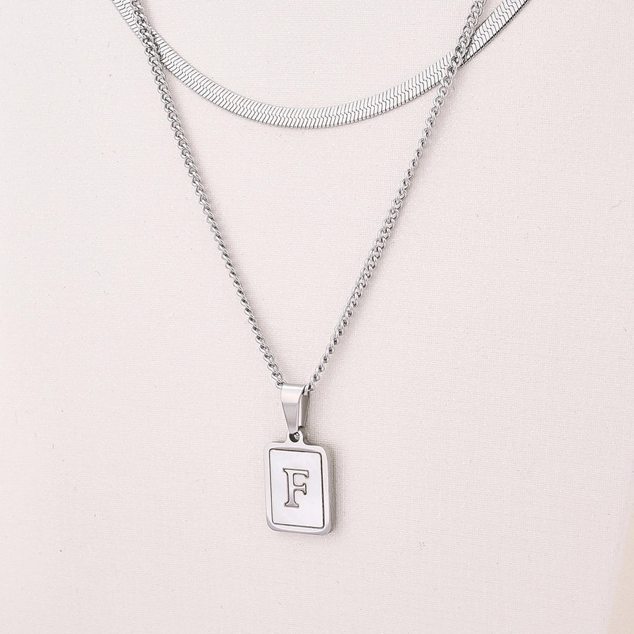 Collana rettangolo di lettere in stile semplice casual d'argento [304 acciaio inossidabile]