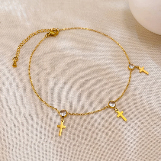 Cross Zircon Anklet [304 rustfrit stål]