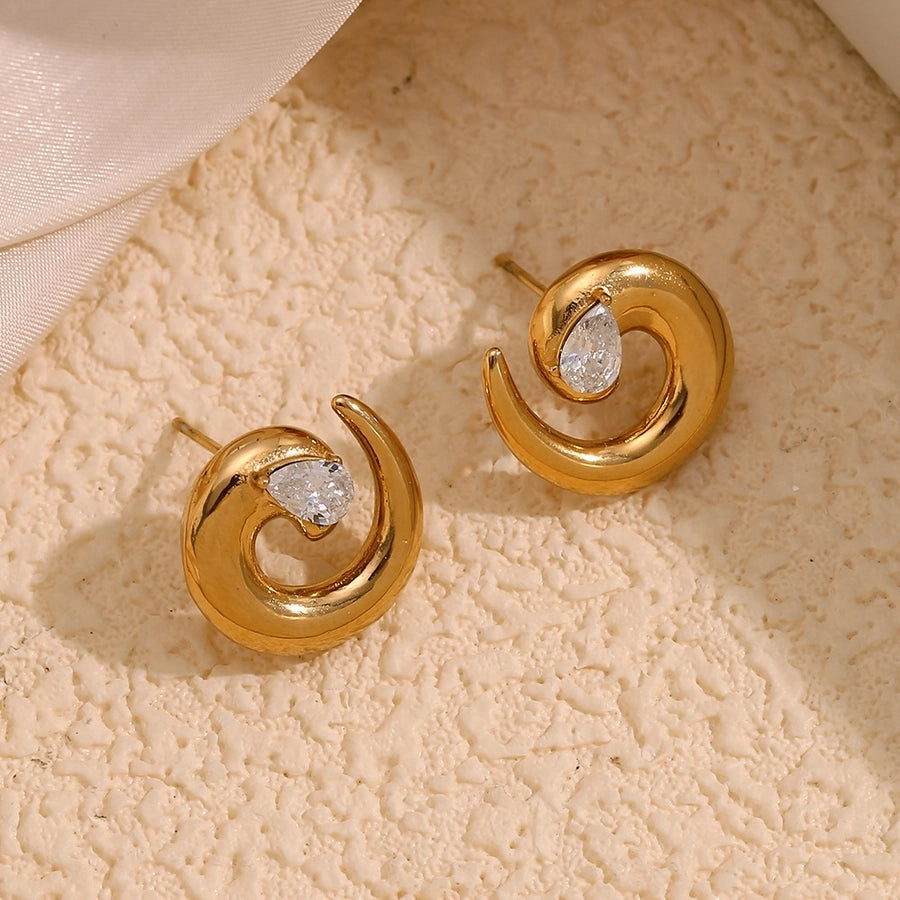 Swirl Water Droplets Spiral Plating Earrings [304 Stainless Steel,18K Gold Plated]