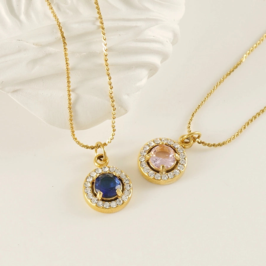 Elegant Simple Style Geometric Zircon Pendant Necklace [304 Stainless Steel,18K Gold Plated]