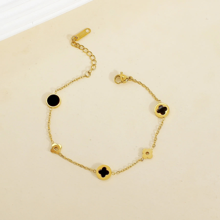 Vier Blattklee rundes Armband [304 Edelstahl, 18K Gold plattiert]