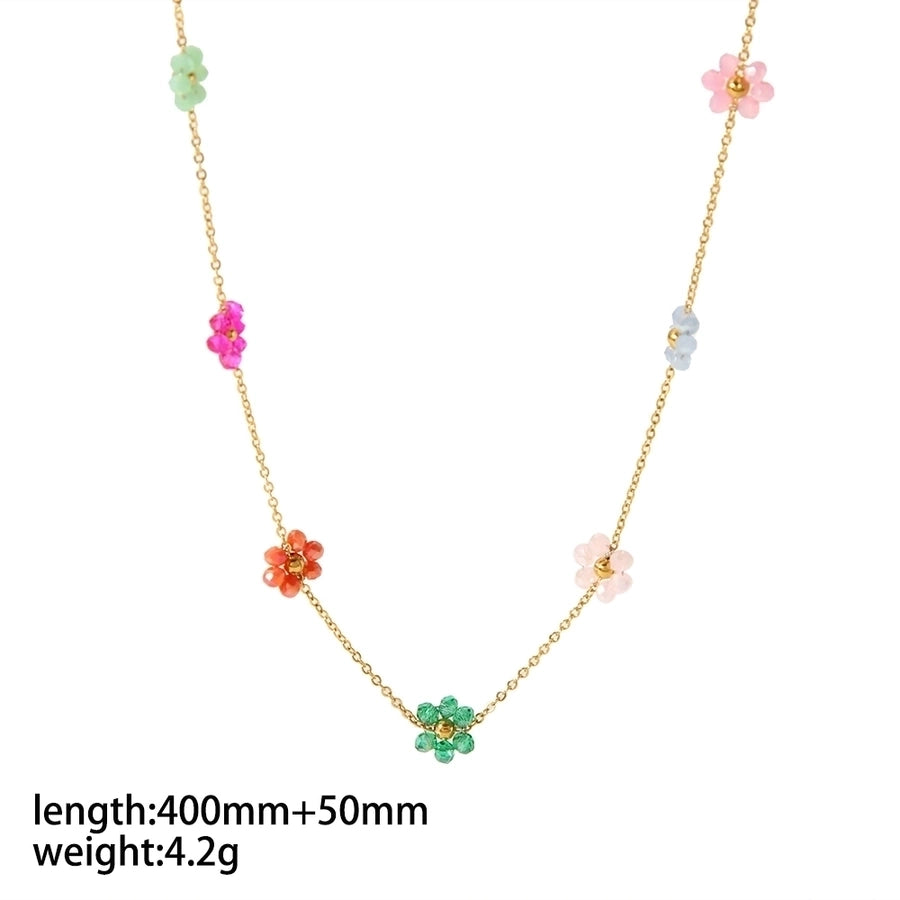 Colored Flower Necklace/Bracelet/Anklet [Stainless Steel,18K Gold Plated]