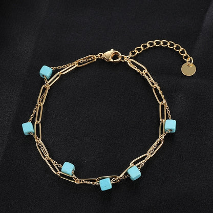 Turquoise -armbanden in etnische stijl [201 roestvrij staal, 18K vergulde goud]