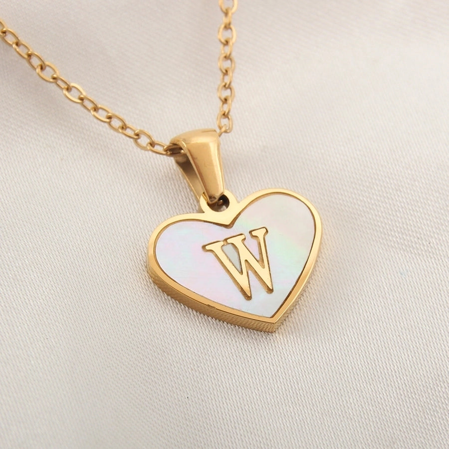 Letter Shell Heart Pendant Necklace [304 Stainless Steel,18K Gold Plated]