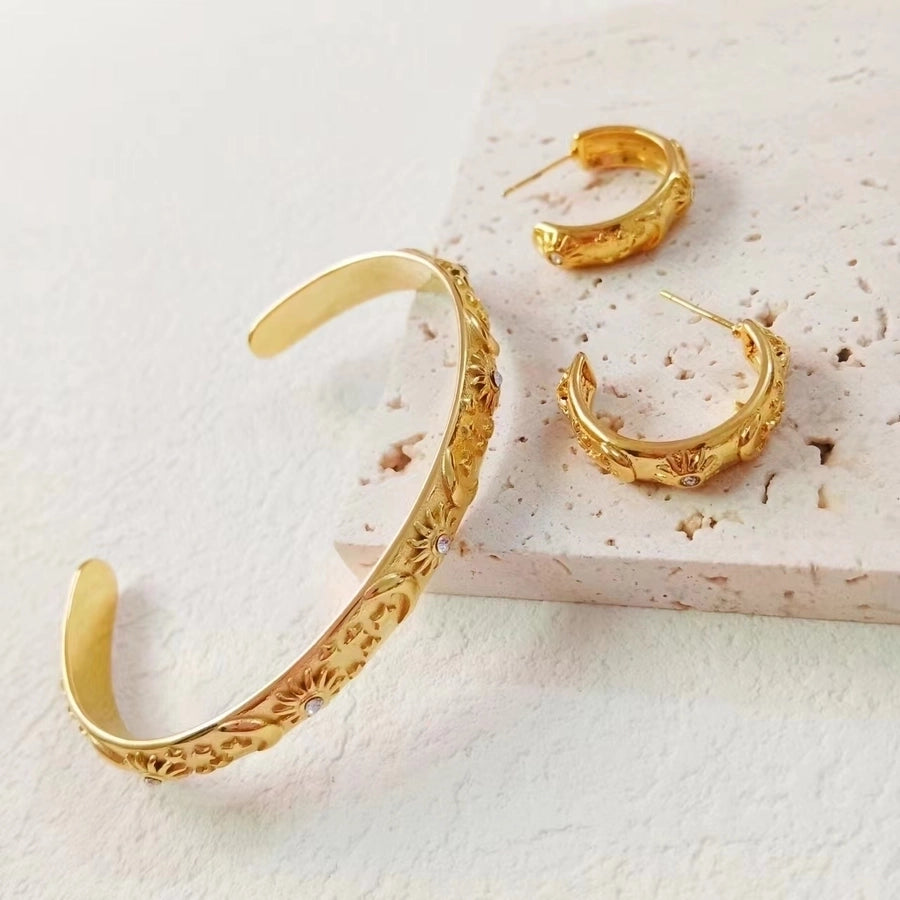 Sun Star Moon  Bracelet/Earrings [304 Stainless Steel,18K Gold Plated]