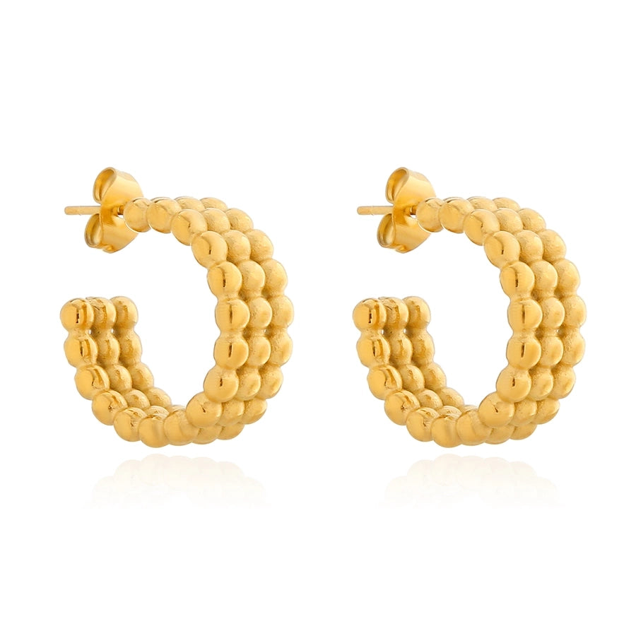 Round Beaded Hoop Earrings [316 Stainless Steel,18K Gold Plated]