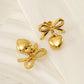 Heart Shape Bow Knot Earrings [304 Stainless Steel,18K Gold Plated]